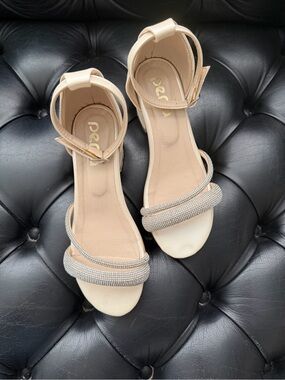 Beige Rhinestone Strap Dress Sandals for Girls